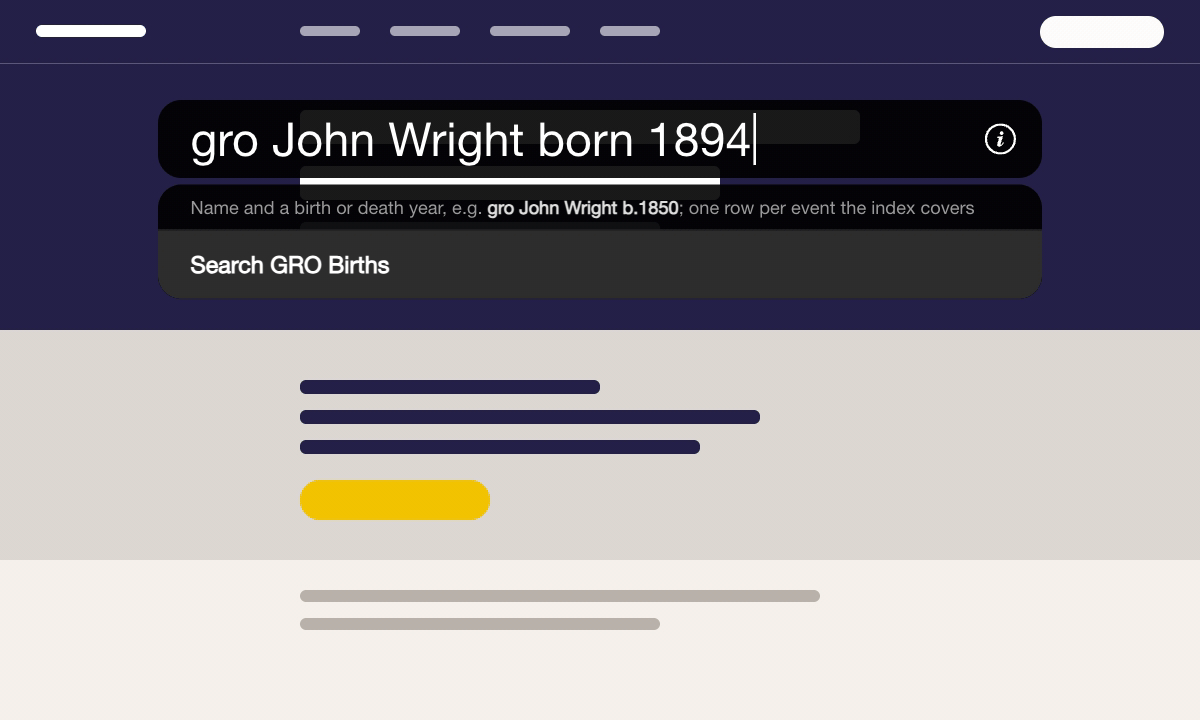 Typing gro John Wright born 1894 in Quick Search offers a search of the GRO births index.